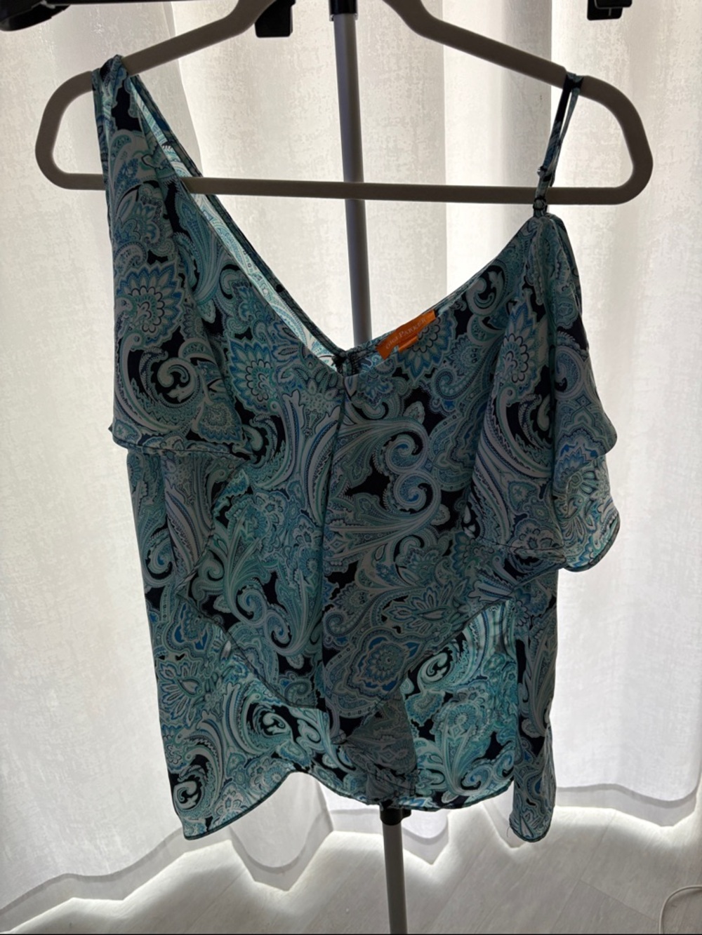 Gigi Parker Teal Paisley Ruffle Camisole with Adjustable Straps